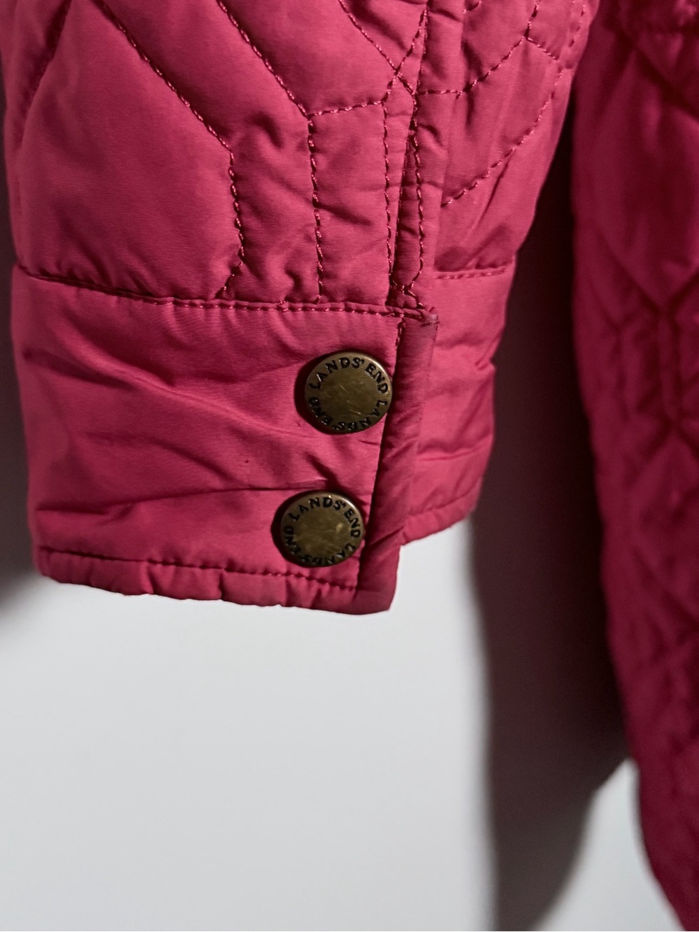 Lands' End Quilted Cherry Red Women's Puffer Coat L Petite 14-16 - Picture 7 of 12
